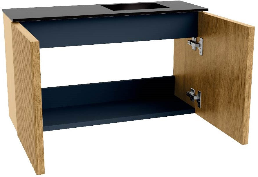 JOYA 70cm toiletmeubel kleur Oak. Wastafel FAYE positie Rechts 1 kraangat kleur Urban.