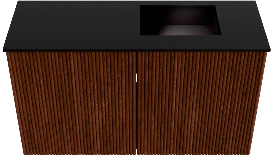 JOYA 70cm toiletmeubel kleur Ruby. Wastafel FAYE positie Rechts 1 kraangat kleur Urban.