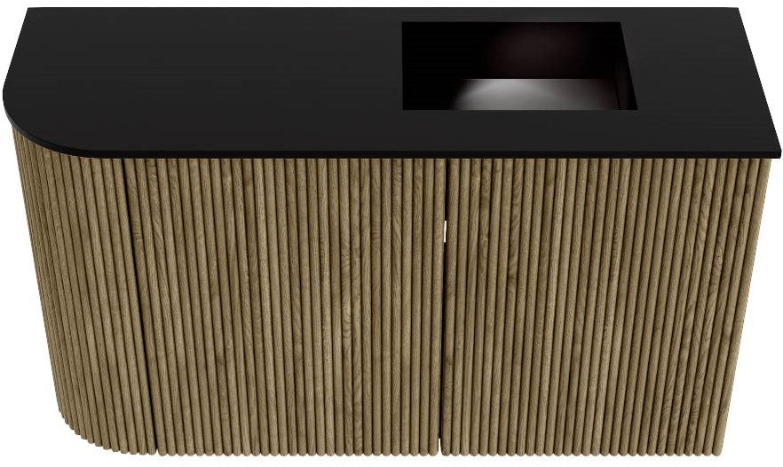 JOYA 71,6cm toiletmeubel ronding links kleur Dusk. Wastafel FAYE positie Rechts Zonder kraangat kleur Urban.