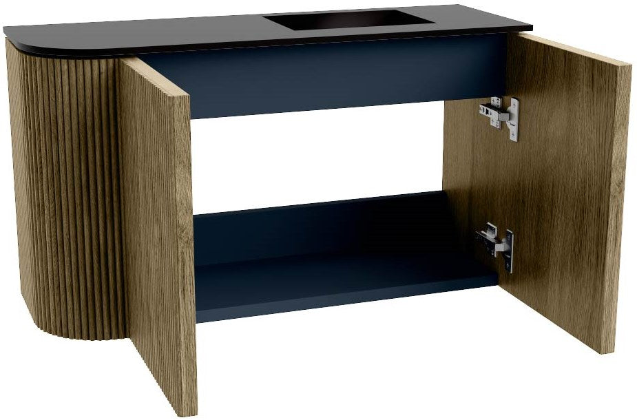 JOYA 71,6cm toiletmeubel ronding links kleur Dusk. Wastafel FAYE positie Rechts Zonder kraangat kleur Urban.