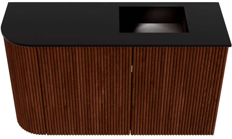 JOYA 71,6cm toiletmeubel ronding links kleur Ruby. Wastafel FAYE positie Rechts Zonder kraangat kleur Urban.
