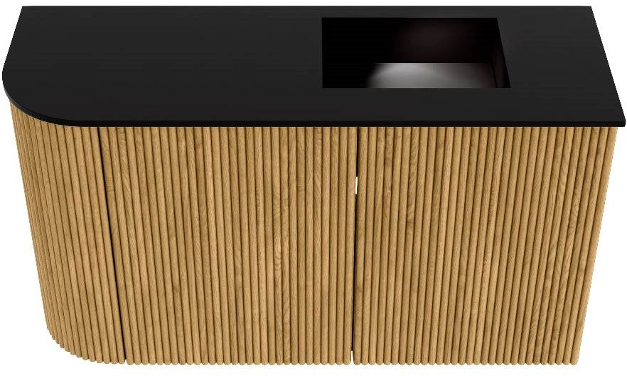 JOYA 71,6cm toiletmeubel ronding links kleur Oak. Wastafel FAYE positie Rechts 1 kraangat kleur Urban.