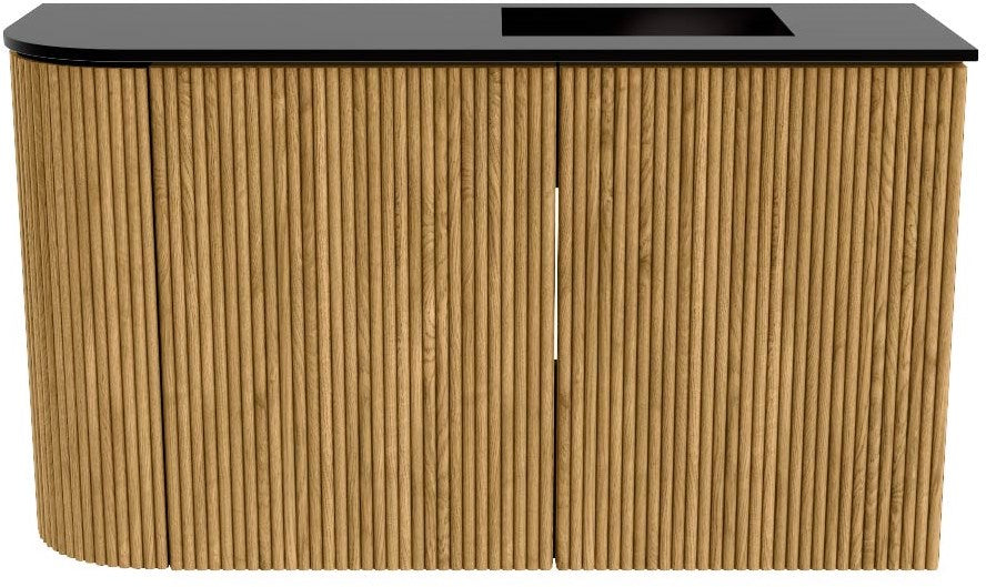 JOYA 71,6cm toiletmeubel ronding links kleur Oak. Wastafel FAYE positie Rechts 1 kraangat kleur Urban.