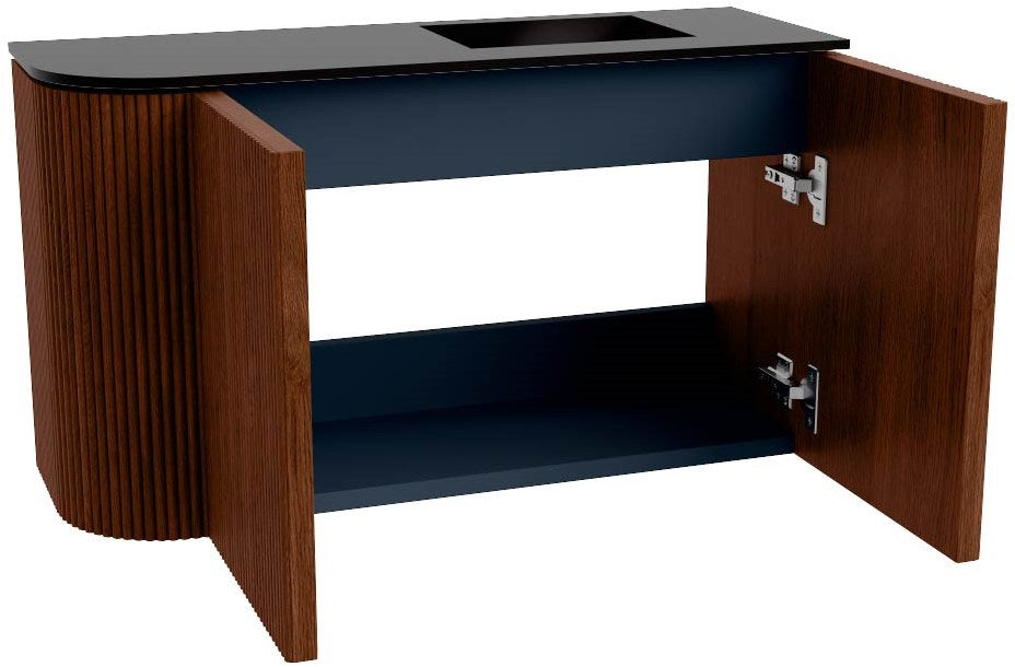 JOYA 71,6cm toiletmeubel ronding links kleur Ruby. Wastafel FAYE positie Rechts 1 kraangat kleur Urban.