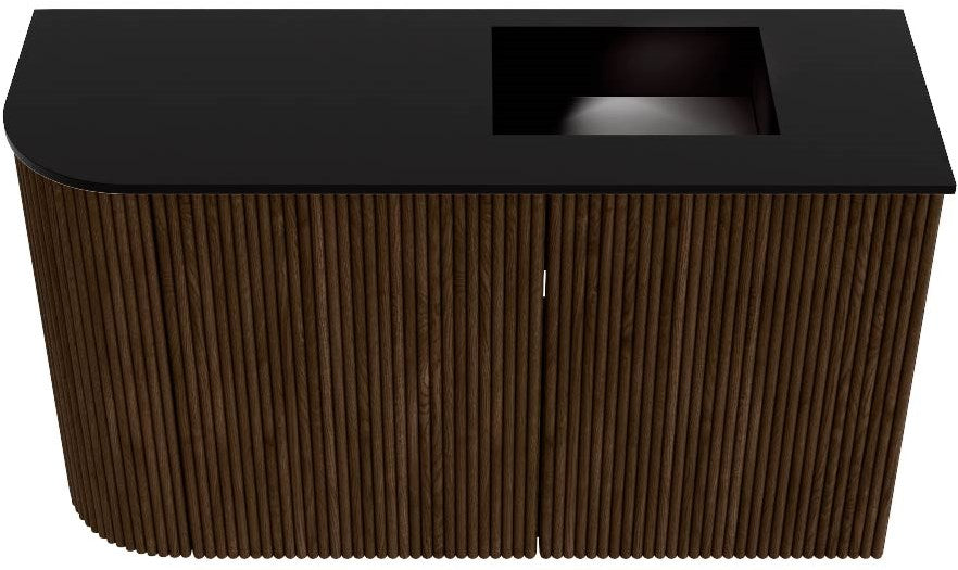 JOYA 71,6cm toiletmeubel ronding links kleur Walnut. Wastafel FAYE positie Rechts 1 kraangat kleur Urban.