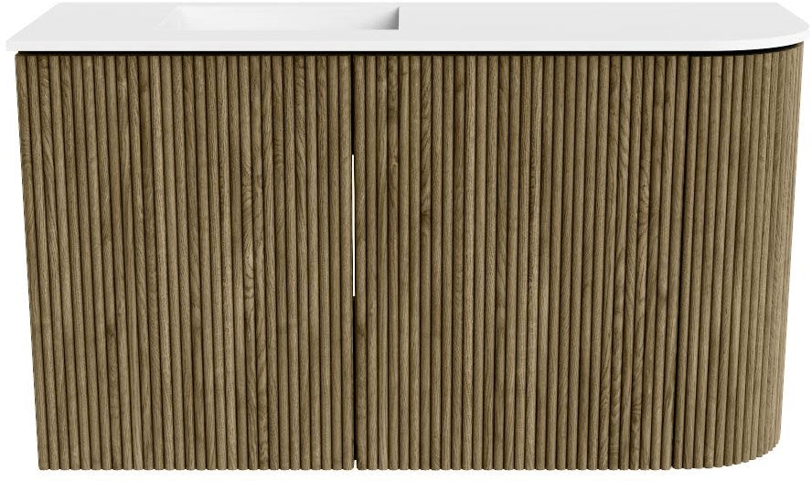 JOYA 71,6cm toiletmeubel ronding rechts kleur Dusk. Wastafel FAYE positie Links Zonder kraangat kleur Talc.