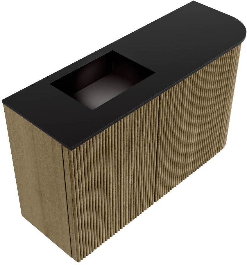 JOYA 71,6cm toiletmeubel ronding rechts kleur Dusk. Wastafel FAYE positie Links Zonder kraangat kleur Urban.