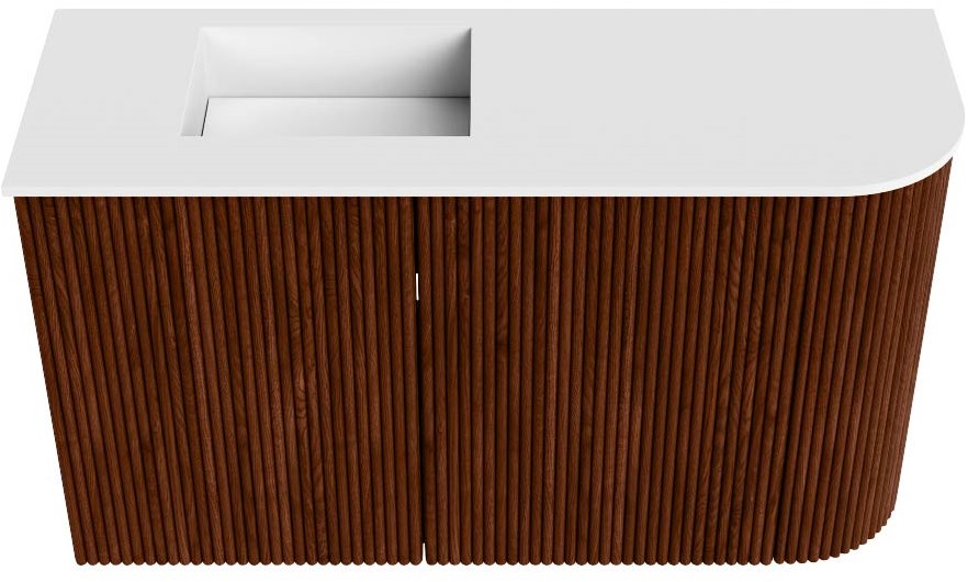 JOYA 71,6cm toiletmeubel ronding rechts kleur Ruby. Wastafel FAYE positie Links Zonder kraangat kleur Talc.