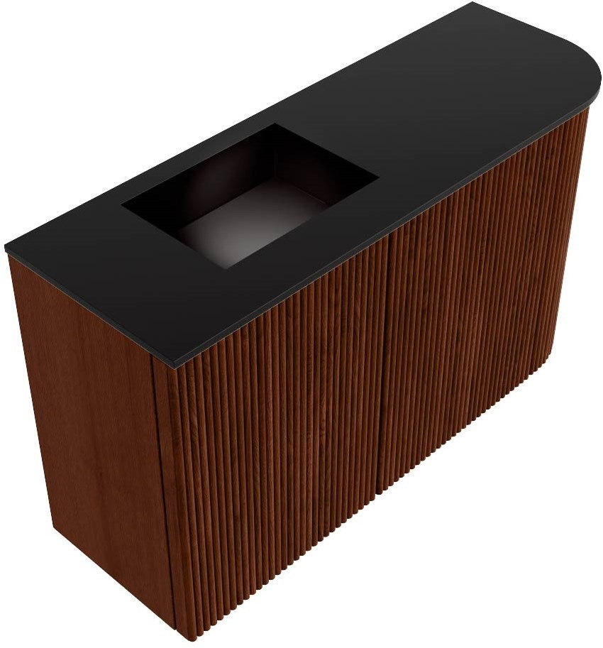 JOYA 71,6cm toiletmeubel ronding rechts kleur Ruby. Wastafel FAYE positie Links Zonder kraangat kleur Urban.