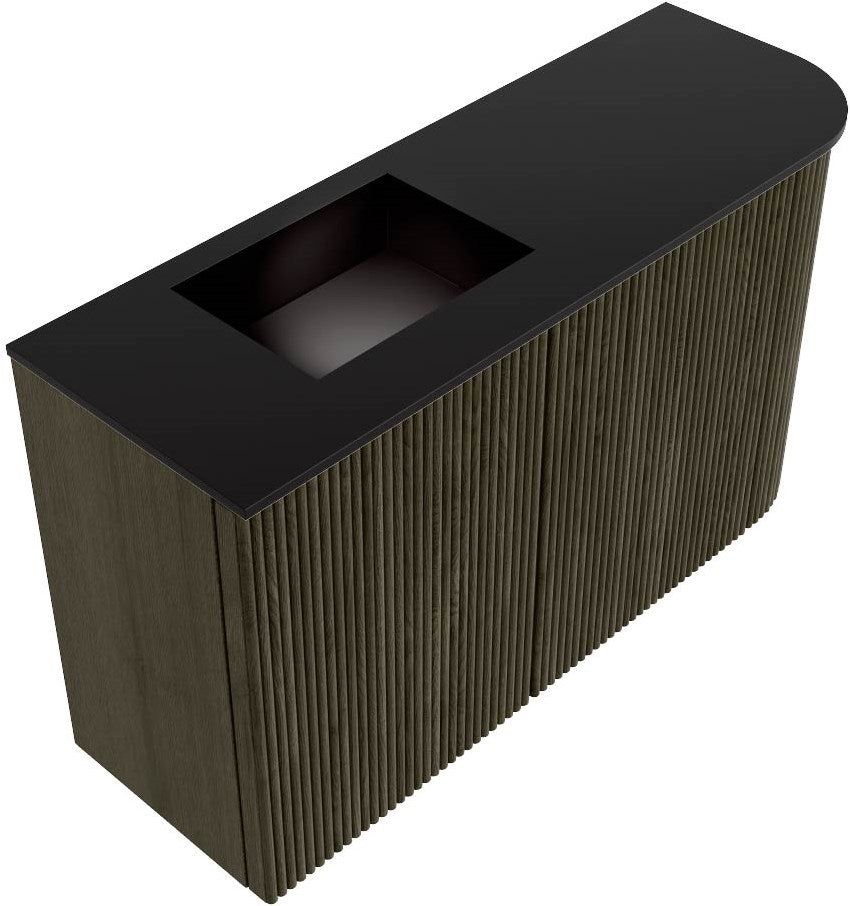 JOYA 71,6cm toiletmeubel ronding rechts kleur Shadow. Wastafel FAYE positie Links Zonder kraangat kleur Urban.