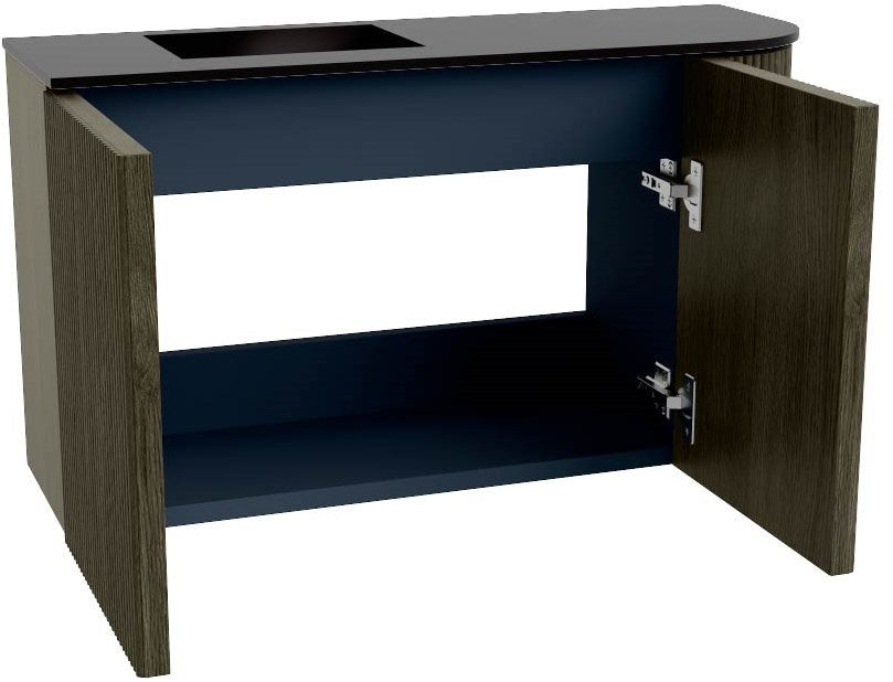 JOYA 71,6cm toiletmeubel ronding rechts kleur Shadow. Wastafel FAYE positie Links Zonder kraangat kleur Urban.