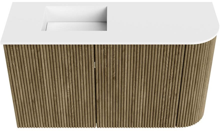 JOYA 71,6cm toiletmeubel ronding rechts kleur Dusk. Wastafel FAYE positie Links 1 kraangat kleur Talc.