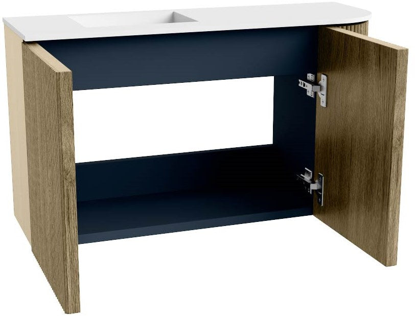 JOYA 71,6cm toiletmeubel ronding rechts kleur Dusk. Wastafel FAYE positie Links 1 kraangat kleur Talc.