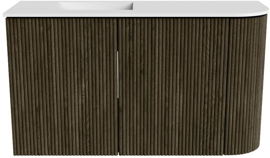 JOYA 71,6cm toiletmeubel ronding rechts kleur Shadow. Wastafel FAYE positie Links 1 kraangat kleur Talc.