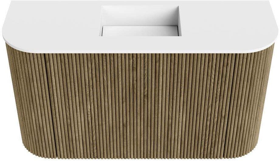 JOYA 73,2cm toiletmeubel ronding links + rechts kleur Dusk. Wastafel FAYE positie Midden Zonder kraangat kleur Talc.