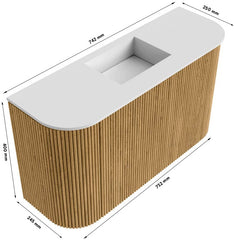 JOYA 73,2cm toiletmeubel ronding links + rechts kleur Oak. Wastafel FAYE positie Midden Zonder kraangat kleur Urban.
