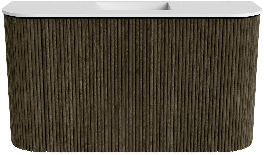 JOYA 73,2cm toiletmeubel ronding links + rechts kleur Shadow. Wastafel FAYE positie Midden Zonder kraangat kleur Talc.