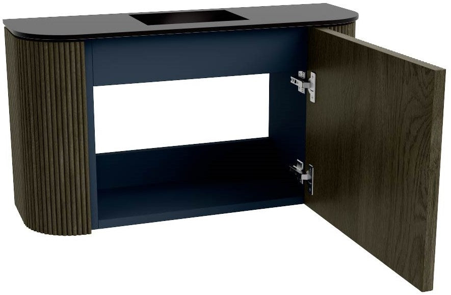 JOYA 73,2cm toiletmeubel ronding links + rechts kleur Shadow. Wastafel FAYE positie Midden Zonder kraangat kleur Urban.