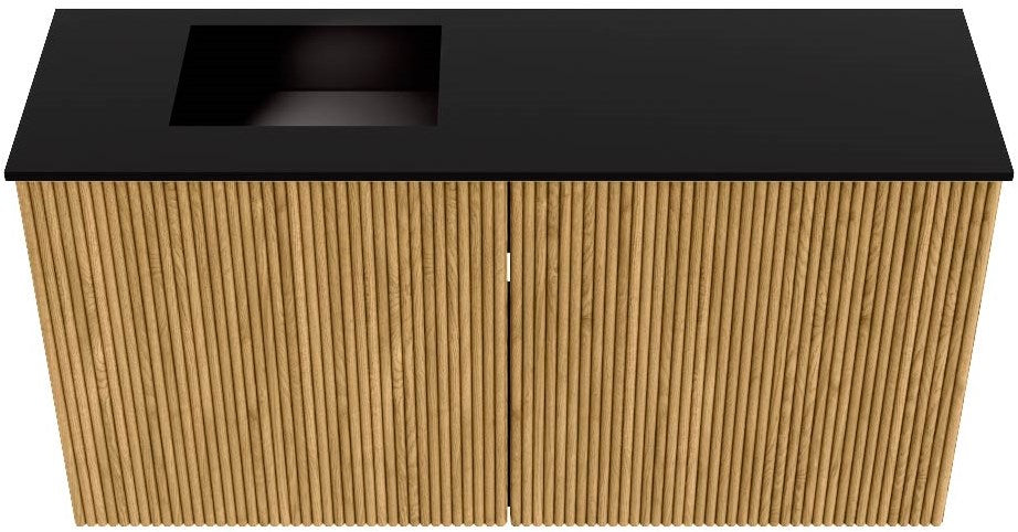 JOYA 80cm toiletmeubel kleur Oak. Wastafel FAYE positie Links Zonder kraangat kleur Urban.