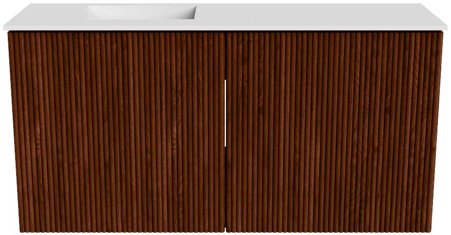 JOYA 80cm toiletmeubel kleur Walnut. Wastafel FAYE positie Rechts Zonder kraangat kleur Urban.