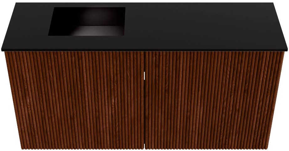 JOYA 80cm toiletmeubel kleur Ruby. Wastafel FAYE positie Links Zonder kraangat kleur Urban.
