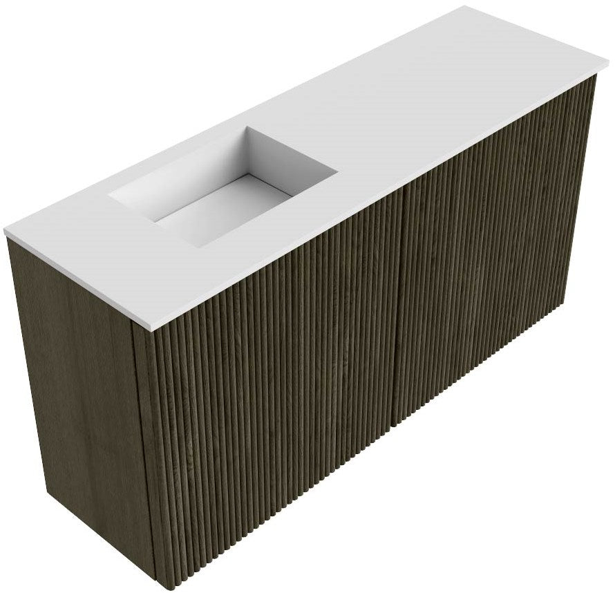 JOYA 80cm toiletmeubel kleur Shadow. Wastafel FAYE positie Links Zonder kraangat kleur Talc.