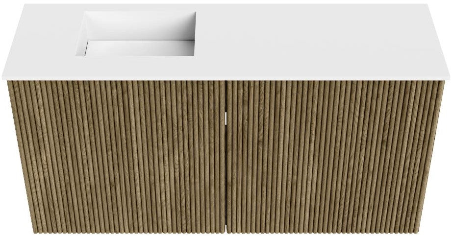 JOYA 80cm toiletmeubel kleur Dusk. Wastafel FAYE positie Links 1 kraangat kleur Talc.