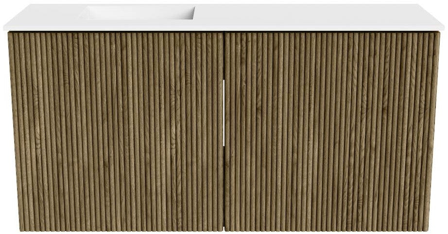 JOYA 80cm toiletmeubel kleur Dusk. Wastafel FAYE positie Links 1 kraangat kleur Talc.