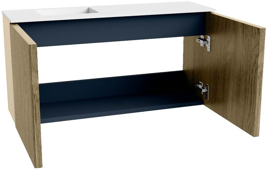 JOYA 80cm toiletmeubel kleur Dusk. Wastafel FAYE positie Links 1 kraangat kleur Talc.
