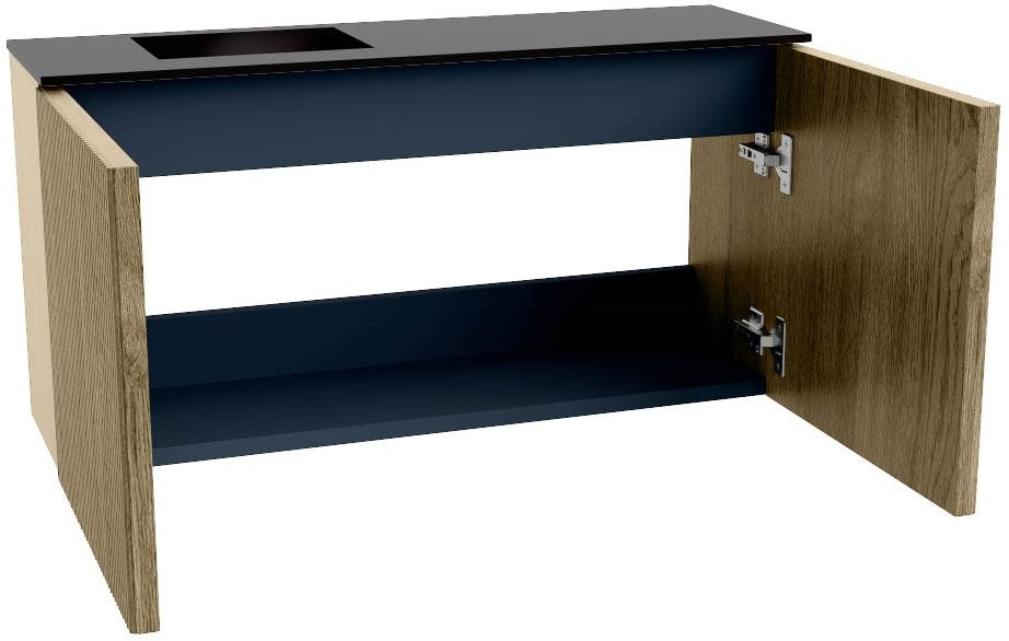 JOYA 80cm toiletmeubel kleur Dusk. Wastafel FAYE positie Links 1 kraangat kleur Urban.