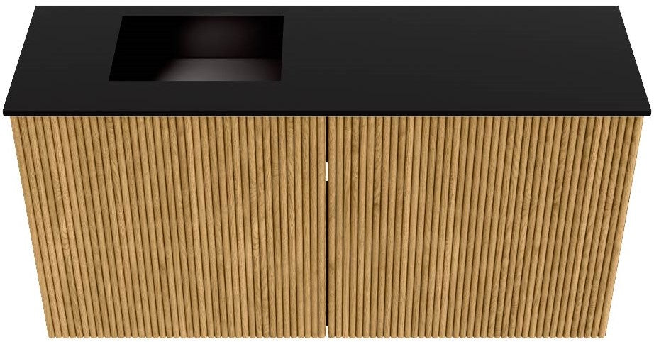 JOYA 80cm toiletmeubel kleur Oak. Wastafel FAYE positie Links 1 kraangat kleur Urban.