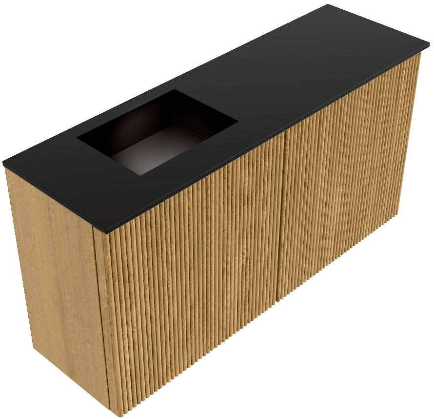 JOYA 80cm toiletmeubel kleur Oak. Wastafel FAYE positie Links 1 kraangat kleur Urban.