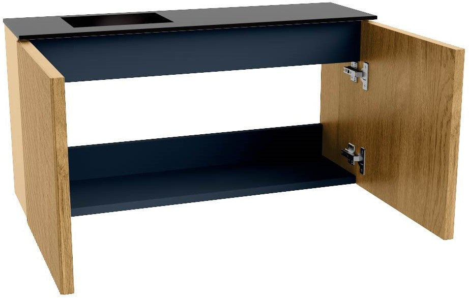 JOYA 80cm toiletmeubel kleur Oak. Wastafel FAYE positie Links 1 kraangat kleur Urban.