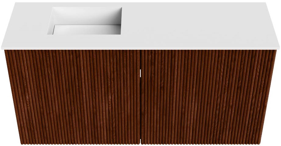 JOYA 80cm toiletmeubel kleur Ruby. Wastafel FAYE positie Links 1 kraangat kleur Talc.
