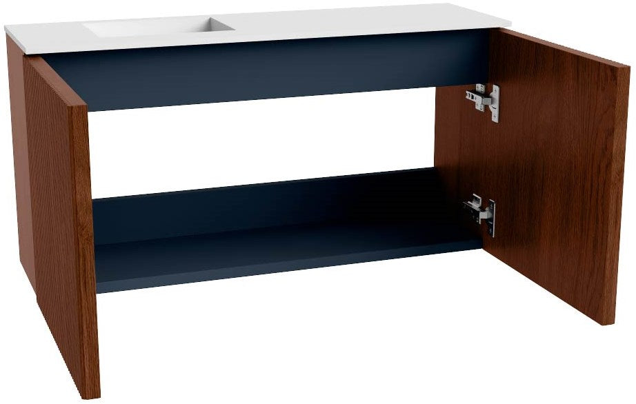 JOYA 80cm toiletmeubel kleur Ruby. Wastafel FAYE positie Links 1 kraangat kleur Talc.