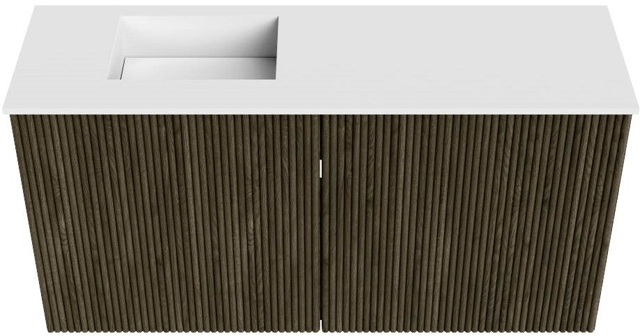 JOYA 80cm toiletmeubel kleur Shadow. Wastafel FAYE positie Links 1 kraangat kleur Talc.