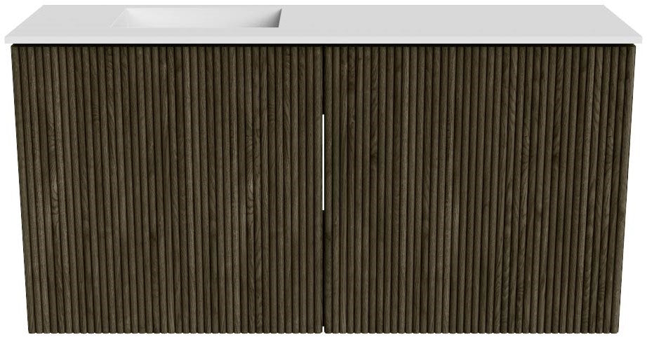 JOYA 80cm toiletmeubel kleur Shadow. Wastafel FAYE positie Links 1 kraangat kleur Talc.