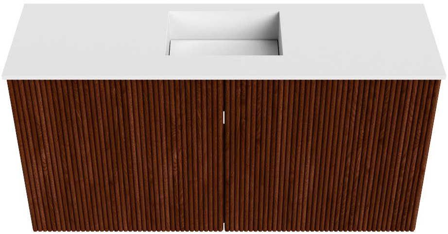 JOYA 80cm toiletmeubel kleur Ruby. Wastafel FAYE positie Midden Zonder kraangat kleur Talc.