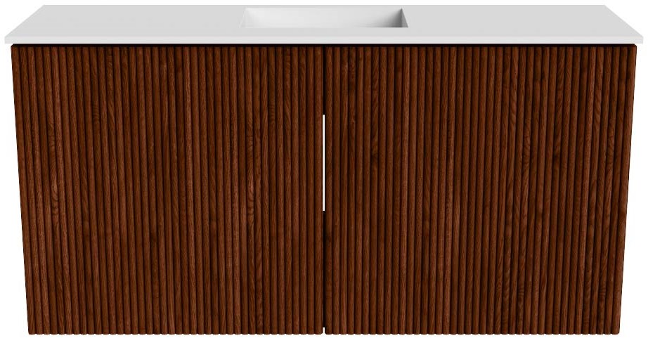 JOYA 80cm toiletmeubel kleur Ruby. Wastafel FAYE positie Midden Zonder kraangat kleur Talc.
