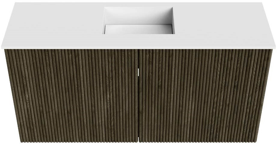 JOYA 80cm toiletmeubel kleur Shadow. Wastafel FAYE positie Midden Zonder kraangat kleur Talc.
