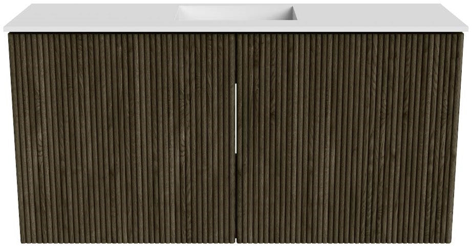 JOYA 80cm toiletmeubel kleur Shadow. Wastafel FAYE positie Midden Zonder kraangat kleur Talc.