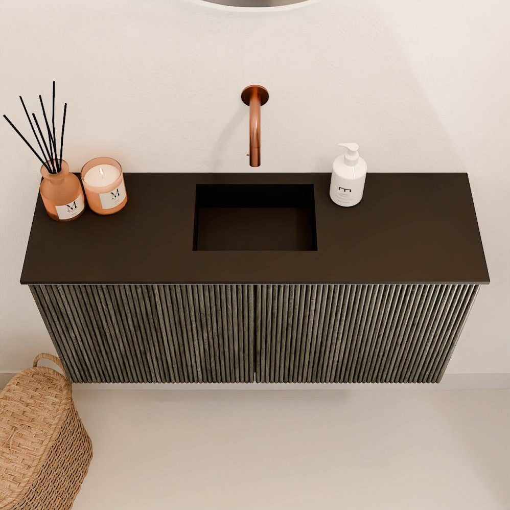 JOYA 80cm toiletmeubel kleur Shadow. Wastafel FAYE positie Midden Zonder kraangat kleur Urban.