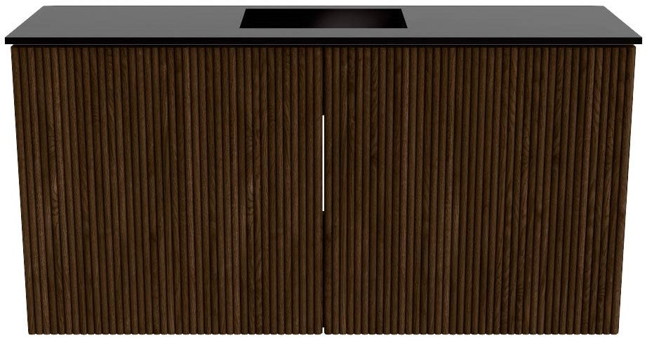 JOYA 80cm toiletmeubel kleur Walnut. Wastafel FAYE positie Midden Zonder kraangat kleur Urban.