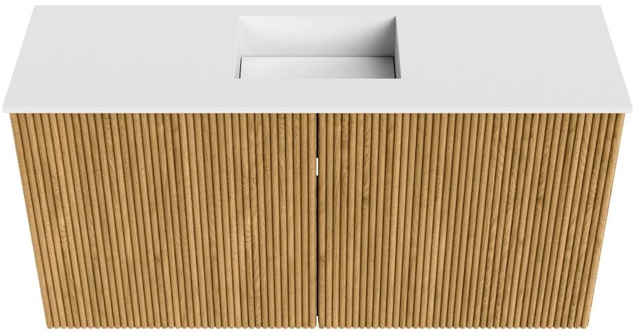 JOYA 80cm toiletmeubel kleur Oak. Wastafel FAYE positie Midden 1 kraangat kleur Talc.