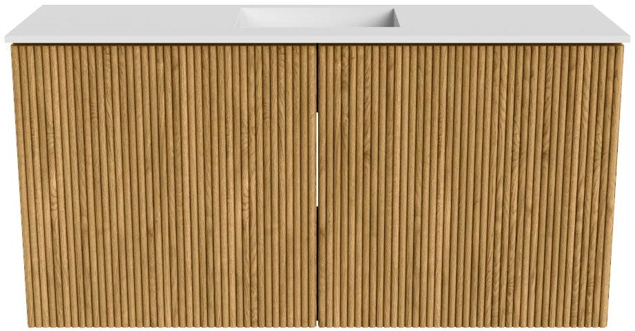JOYA 80cm toiletmeubel kleur Oak. Wastafel FAYE positie Midden 1 kraangat kleur Talc.