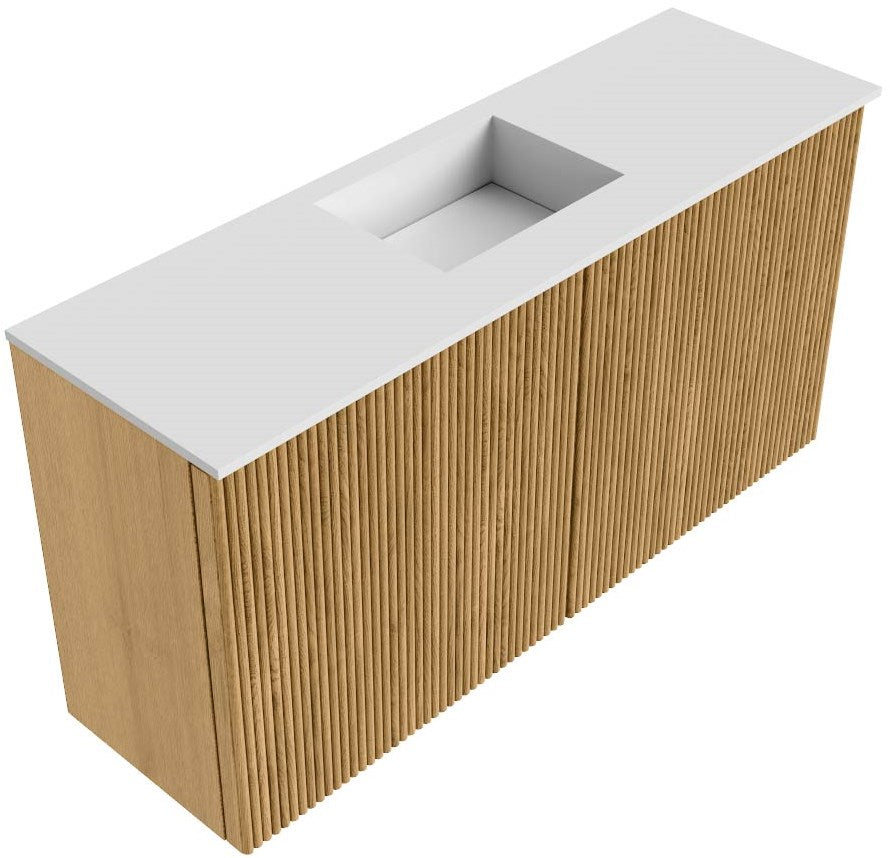 JOYA 80cm toiletmeubel kleur Oak. Wastafel FAYE positie Midden 1 kraangat kleur Talc.