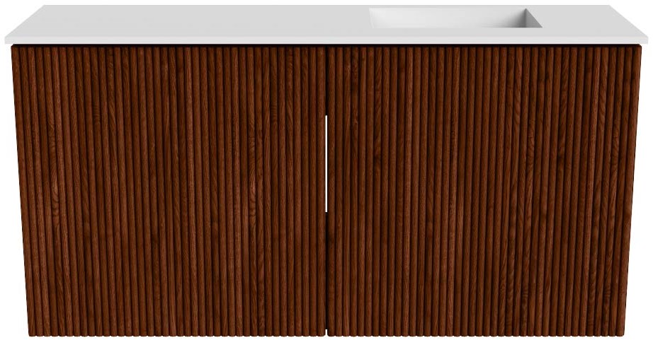JOYA 80cm toiletmeubel kleur Ruby. Wastafel FAYE positie Rechts Zonder kraangat kleur Talc.