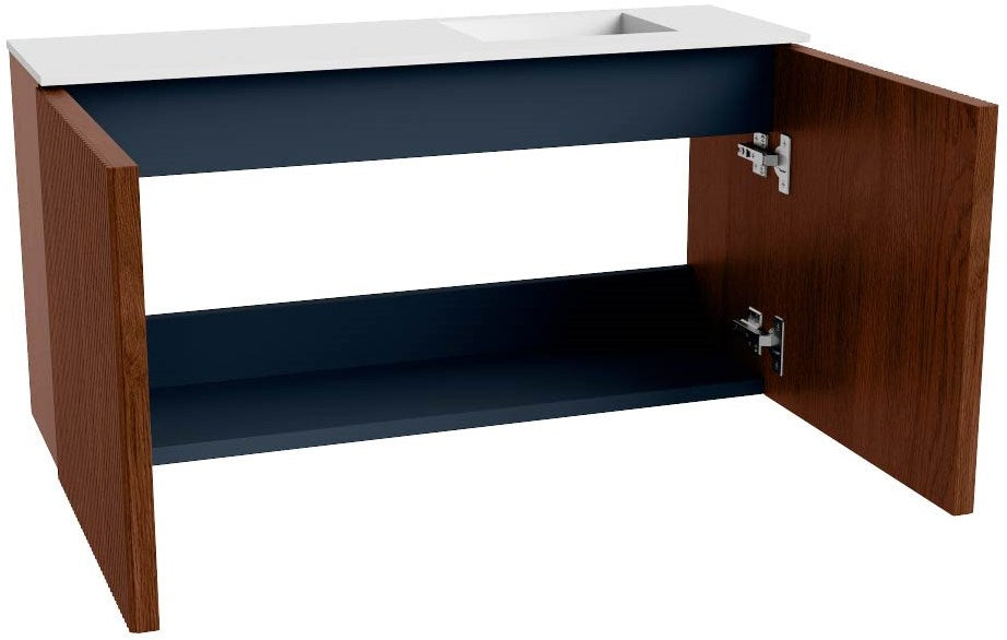JOYA 80cm toiletmeubel kleur Ruby. Wastafel FAYE positie Rechts Zonder kraangat kleur Talc.