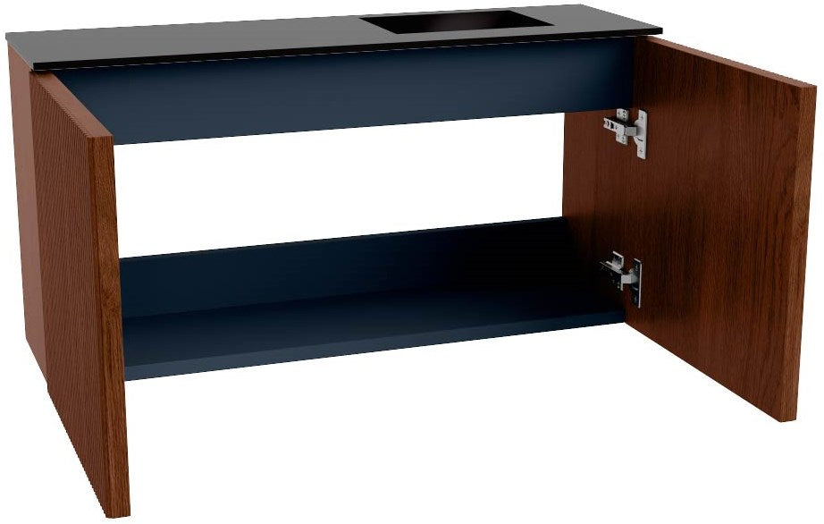 JOYA 80cm toiletmeubel kleur Ruby. Wastafel FAYE positie Rechts Zonder kraangat kleur Urban.