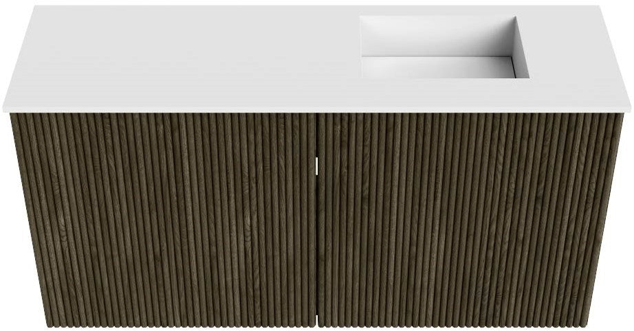 JOYA 80cm toiletmeubel kleur Shadow. Wastafel FAYE positie Rechts Zonder kraangat kleur Talc.